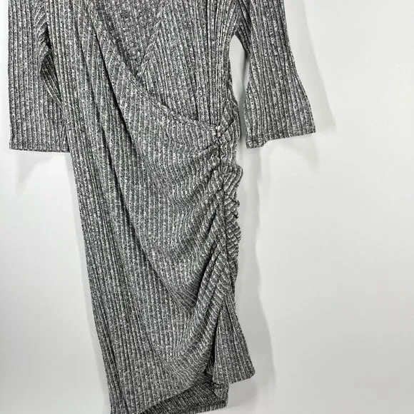 Freshmint USA Womens Wrap Dress Size XL Knee Gray V-Neck Knit 3/4 Sleeve Zipper - Picture 4 of 10